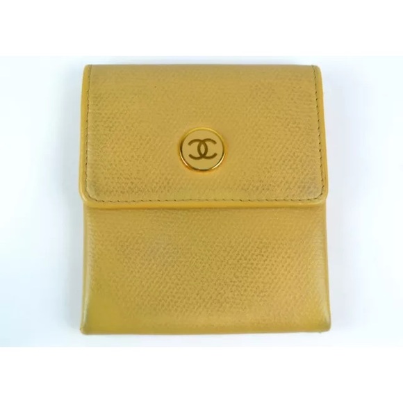 Authentic Chanel CC Beige Leather Coin Wallet