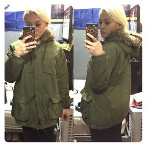 Green utility long coat