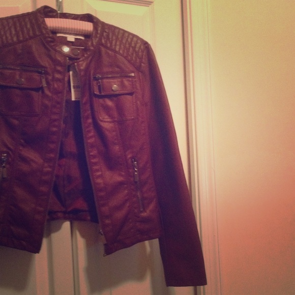 New York & Company Jackets & Blazers - Burgundy Pleather moto jacket