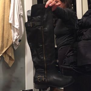 Black over the knee boots with zipper