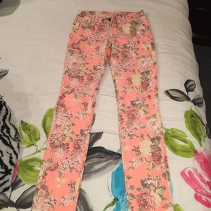 Highlight pink with roses jeans.
