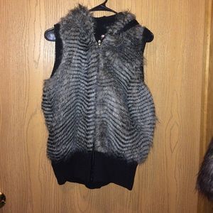 Hooded faux fur vest