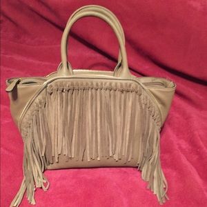Purse, taupe leather tote.