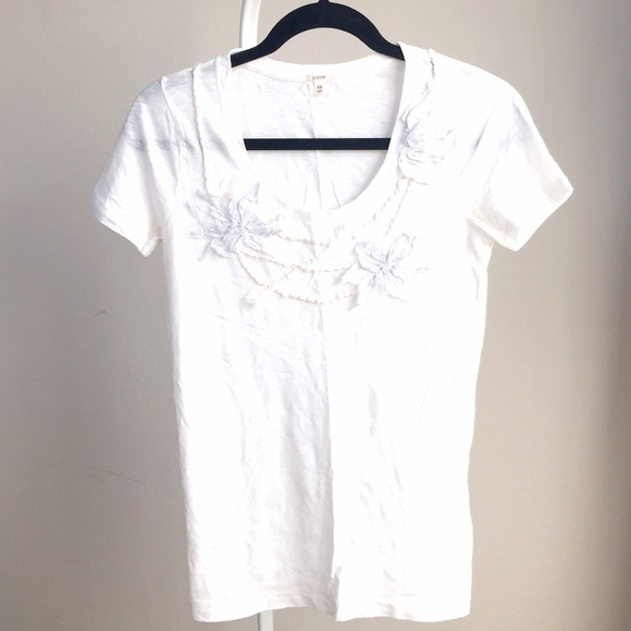 J. Crew Tops - NEW JCrew white t-shirt w 3D floral collar design J. Crew Tops - NEW JCrew white t-shirt w 3D floral collar design