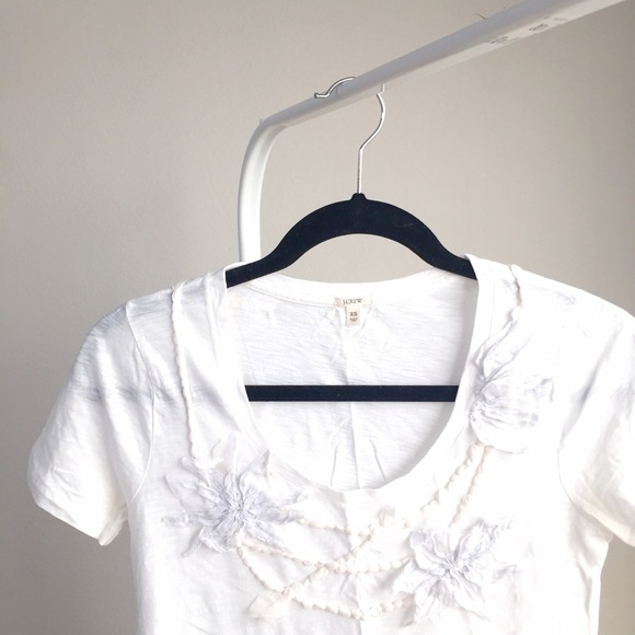 J. Crew Tops - NEW JCrew white t-shirt w 3D floral collar design J. Crew Tops - NEW JCrew white t-shirt w 3D floral collar design