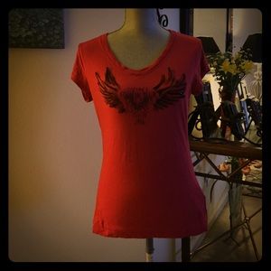 True Religion Red Top with black rhinestones