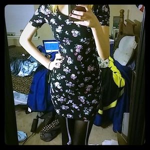 Black and pink floral bodycon dress