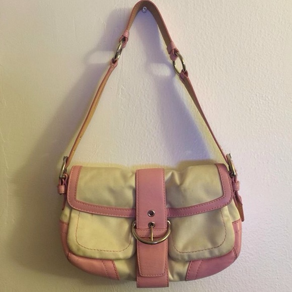 Coach pink and white shoulder purse