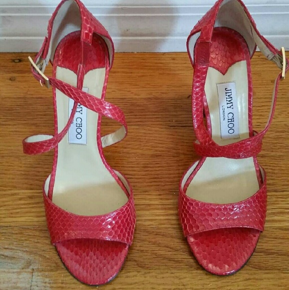 Red snake skin jimmy choos
