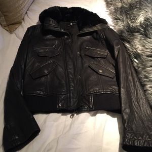 7 for all mankind black leather jacket