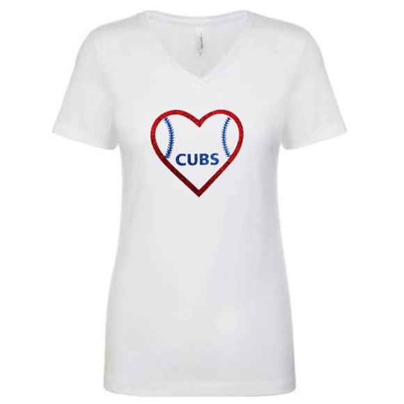 Chicago Cubs Heart Baseball V-Neck Shirt - Picture 1 of 3
