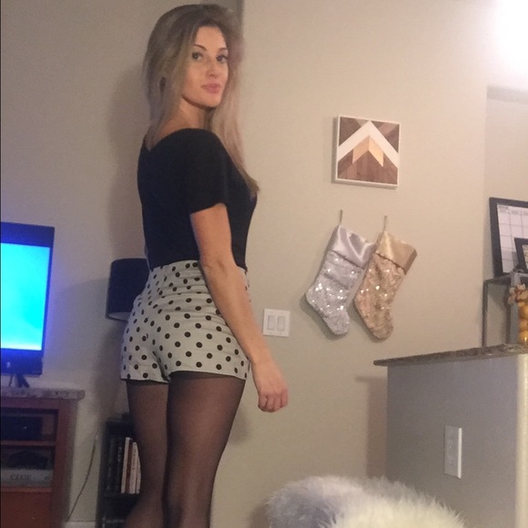 tan and black polka dot shorts - Picture 2 of 3
