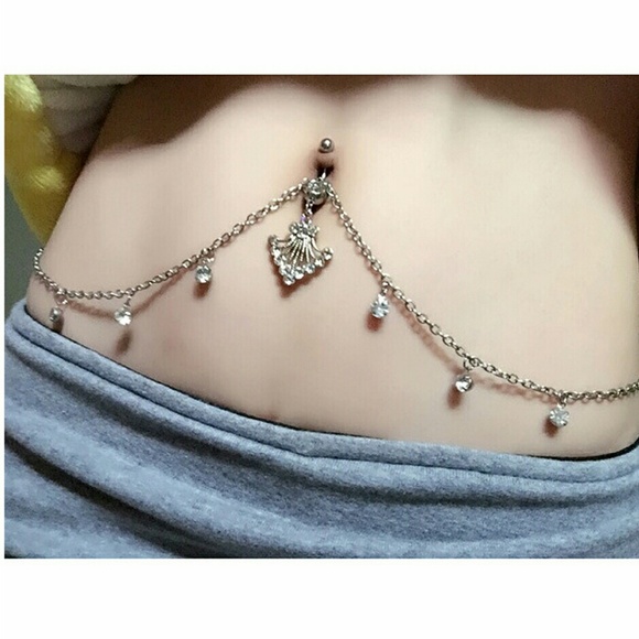 Jewelry - Rhinestone belly button ring body chain