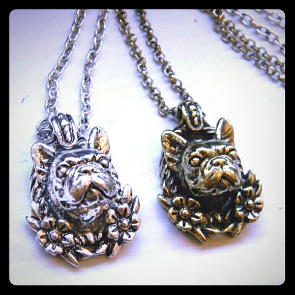 French Bulldog Dog Necklace Silver Tone