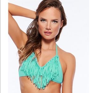 L space fringe teal bikini top