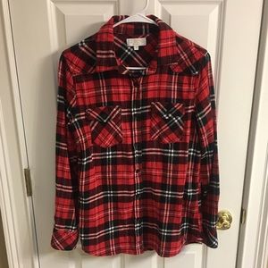 Ci Sono Red and Black Plaid Elbow Patch Flannel