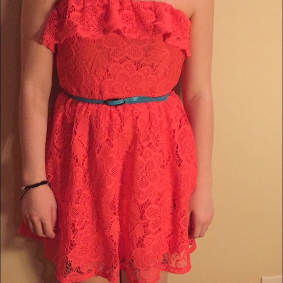 Coral dress with blue belt!