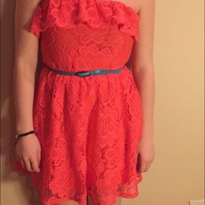 Coral dress with blue belt!