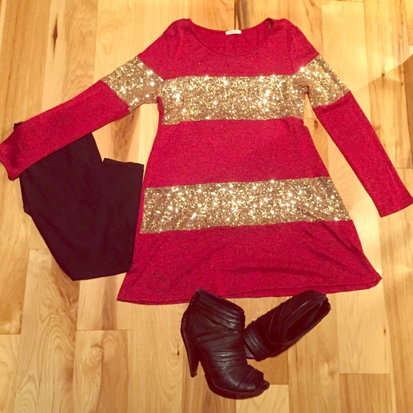Red and Gold Sequin Tunic