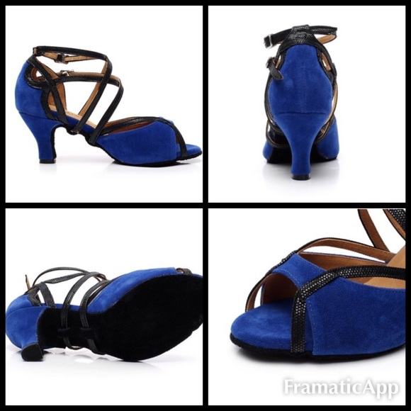 Minitoo Ladies Peep Toe Blue Suede Ballroom Shoes - Picture 3 of 4