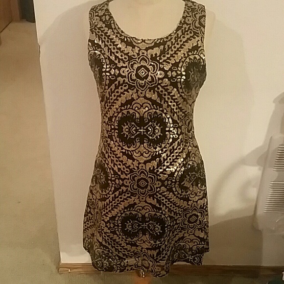 Black and Gold Sequins Mini Dress