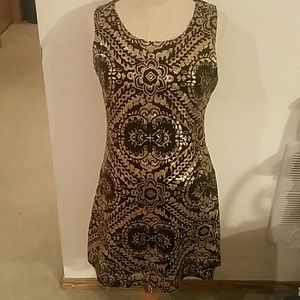 Black and Gold Sequins Mini Dress