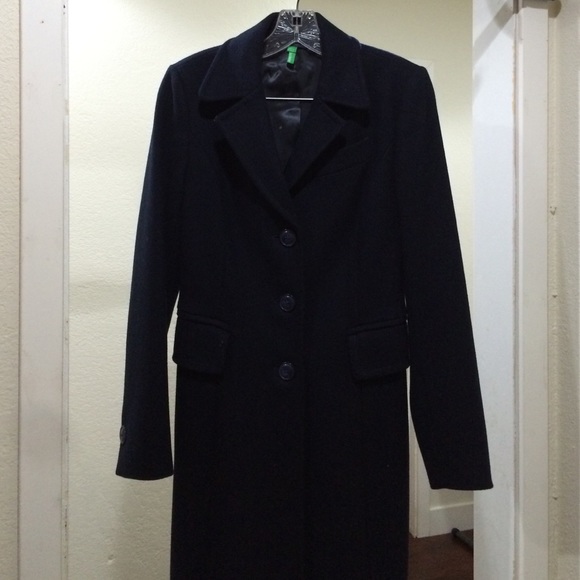 Benetton Long Wool Coat-navy blue