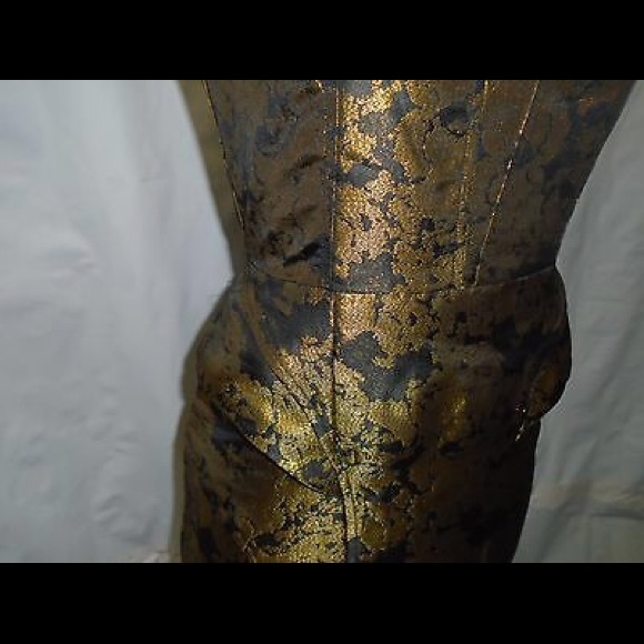 Gold foil couture Strapless Peplum Mini Dress XS 0 - Picture 2 of 5