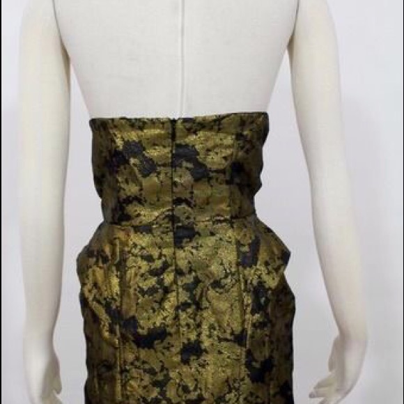 Gold foil couture Strapless Peplum Mini Dress XS 0 - Picture 3 of 5