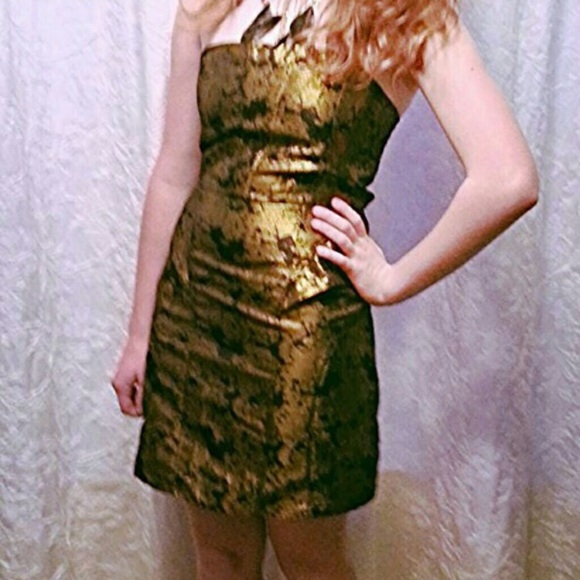 Gold foil couture Strapless Peplum Mini Dress XS 0 - Picture 4 of 5