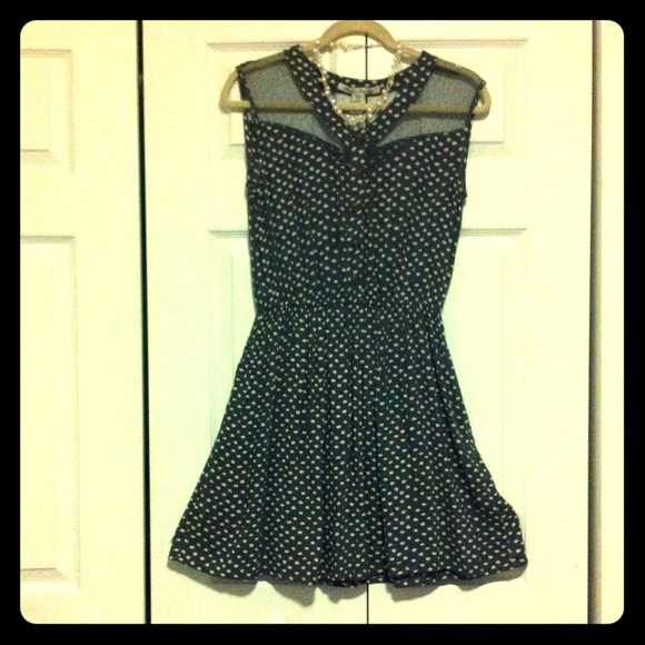 Grey & White Polkadot Skater Dress w/ Mesh Top - Picture 1 of 2