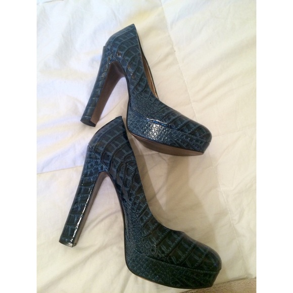 Patent Teal Closed-Toe Pumps
