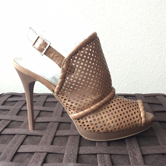 Nude Peep Toe Sling Back Stiletto Bootie Heels
