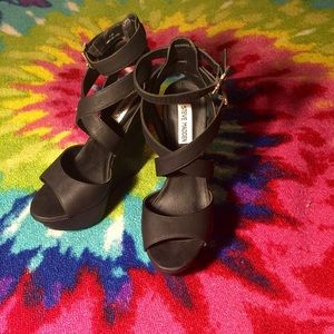 Steve Madden Black Leather Wedges