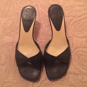 Ann Taylor Loft black open toe shoes size 6