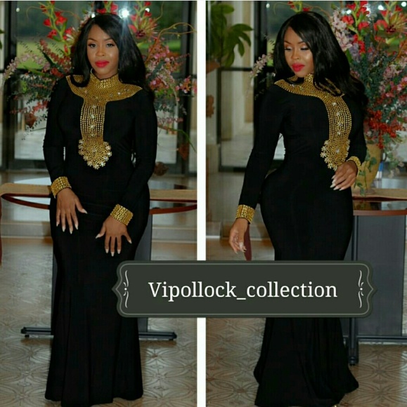Black Kaftan dress with gold beads