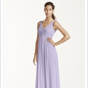 David's Bridal Long Mesh Dress with Cowl Back