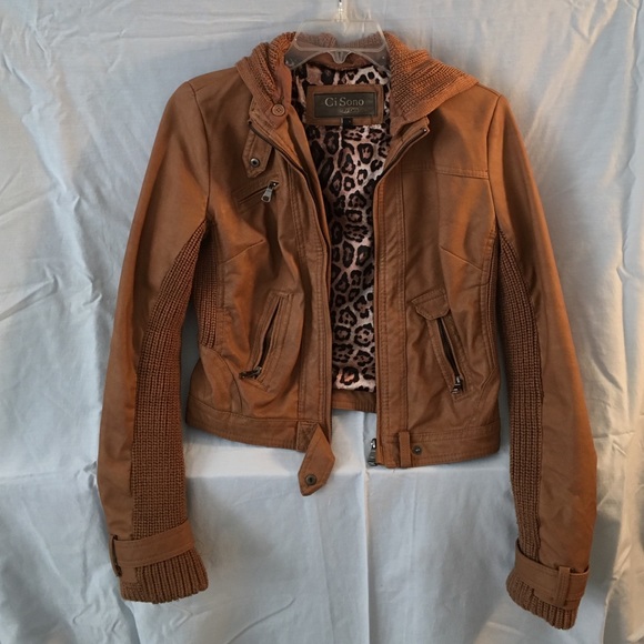 Jackets & Blazers - Tan Faux Leather Crop Jacket