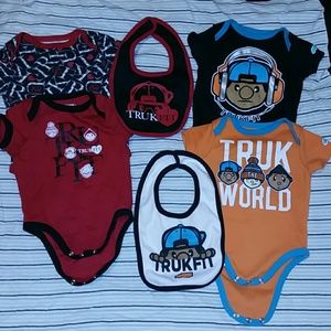 TrukFit baby boy onesie and Bibbs