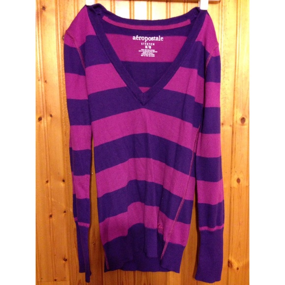 Purple Vneck Striped Sweater