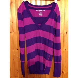 Purple Vneck Striped Sweater