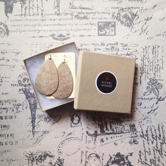 Nickel & Suede Antique Gold Leather Earrings
