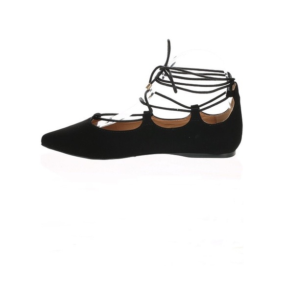 🎉3X HP🎉 Black Pointed Toe Lace Up Flat Shoes 6 - Picture 3 of 4