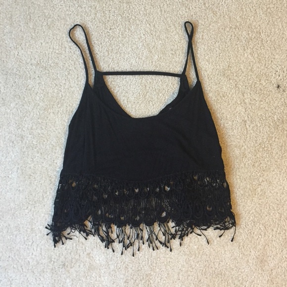 Black fringe crop top