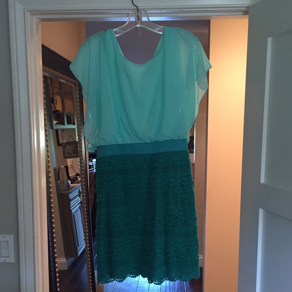 Two toned teal fitted dress nwot