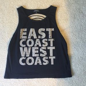 Black tank top with fringe in the back