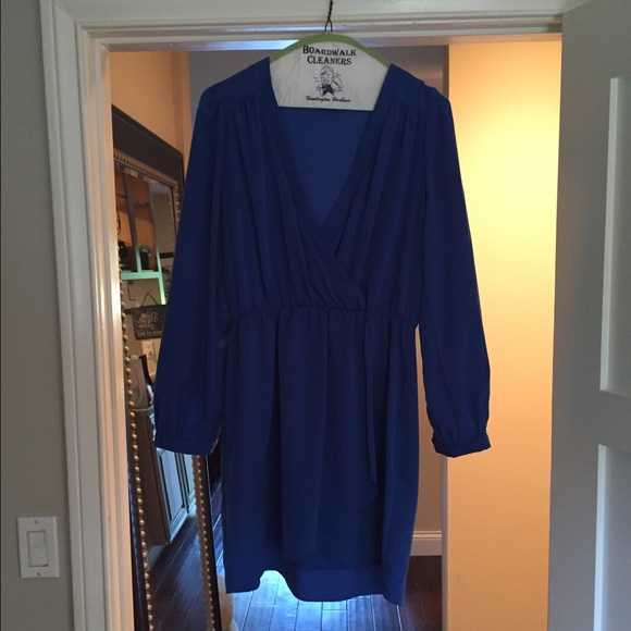 Blue mini wrap long sleeve dress