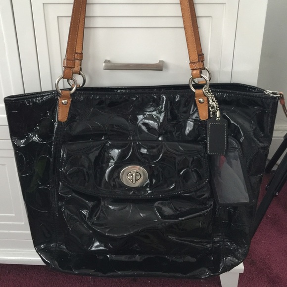 Black Patent Leather Coach Tote