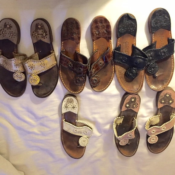 Jack Rogers! White, Gold, pink, black, and brown.