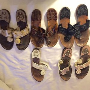 Jack Rogers! White, Gold, pink, black, and brown.